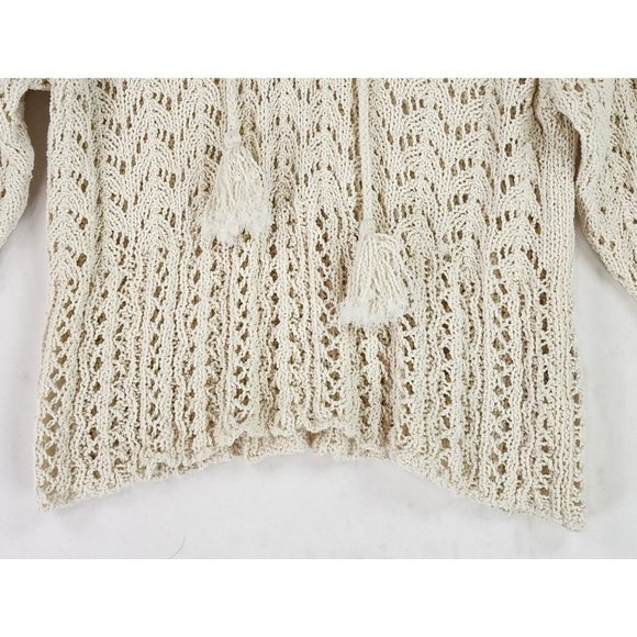 Amreican Eagle Sweater Womens Small Cream Textured Boho Tassel Tie Open Knit Top - Picture 7 of 11